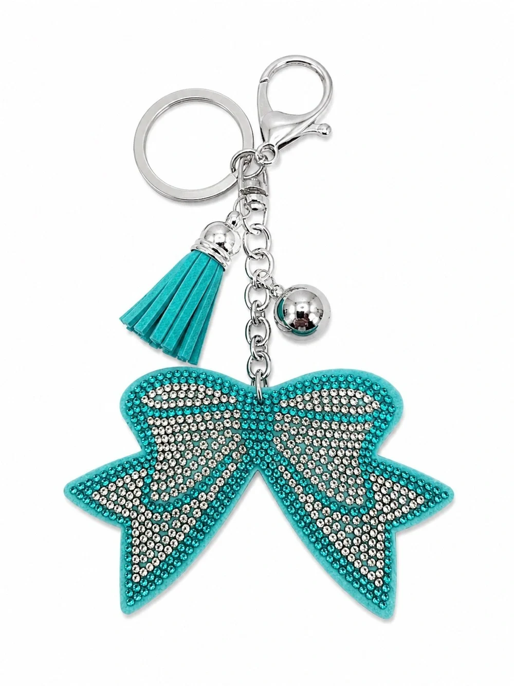 Aqua Rhinestone Bow Bag Charm Keychain Purse Charm Bling Tassel Gift